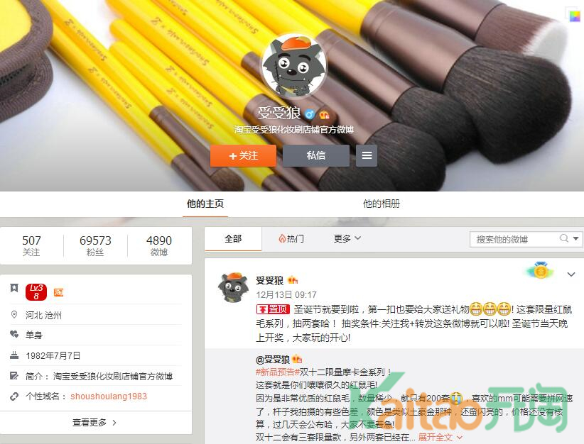 受受狼的淘宝店叫什么?受受狼化妆刷店铺地址